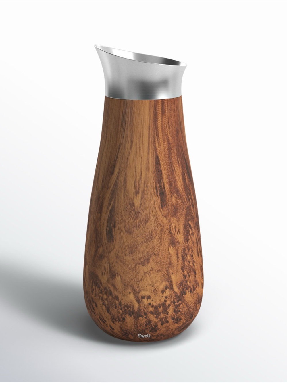 S'well Teakwood Woodgrain Carafe with Silver Top, 51oz, NWOT